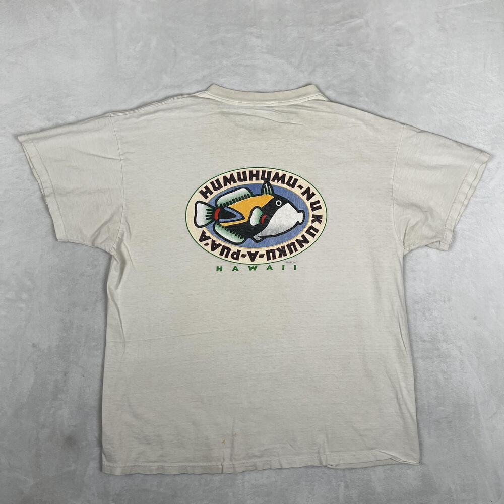 Vintage Humuhumu Nukunuku A Pua'a T-Shirt Mens XL White Maui Hawaii Fish